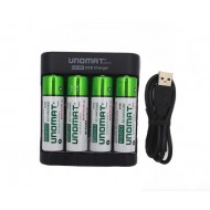 UNOMAT 2100mAh AA Precharged Rechargeable Ni-Mh Batteries (4 Pack) with Charger