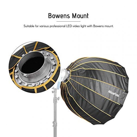 NiceFoto 35inch/90cm Deep Parabolic Softbox with Bowens Mount Portable Quick-Setup Folding Umbrella Hexadecagon Collapsible Softbox Diffuser with Grid and Carrying Bag 