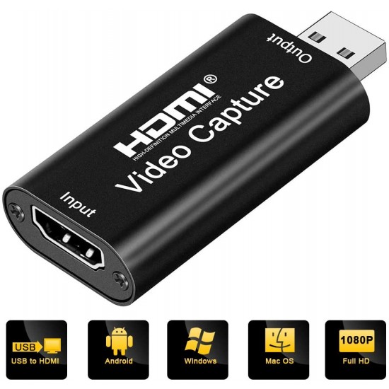 Full HD1080P 30fps Video Record via DSLR,Camcorder,Action Cam for High Definition Acquisition Black Live Broadcasting HLHome Audio Video Capture Card HDMI to USB2.0 Live Streaming 